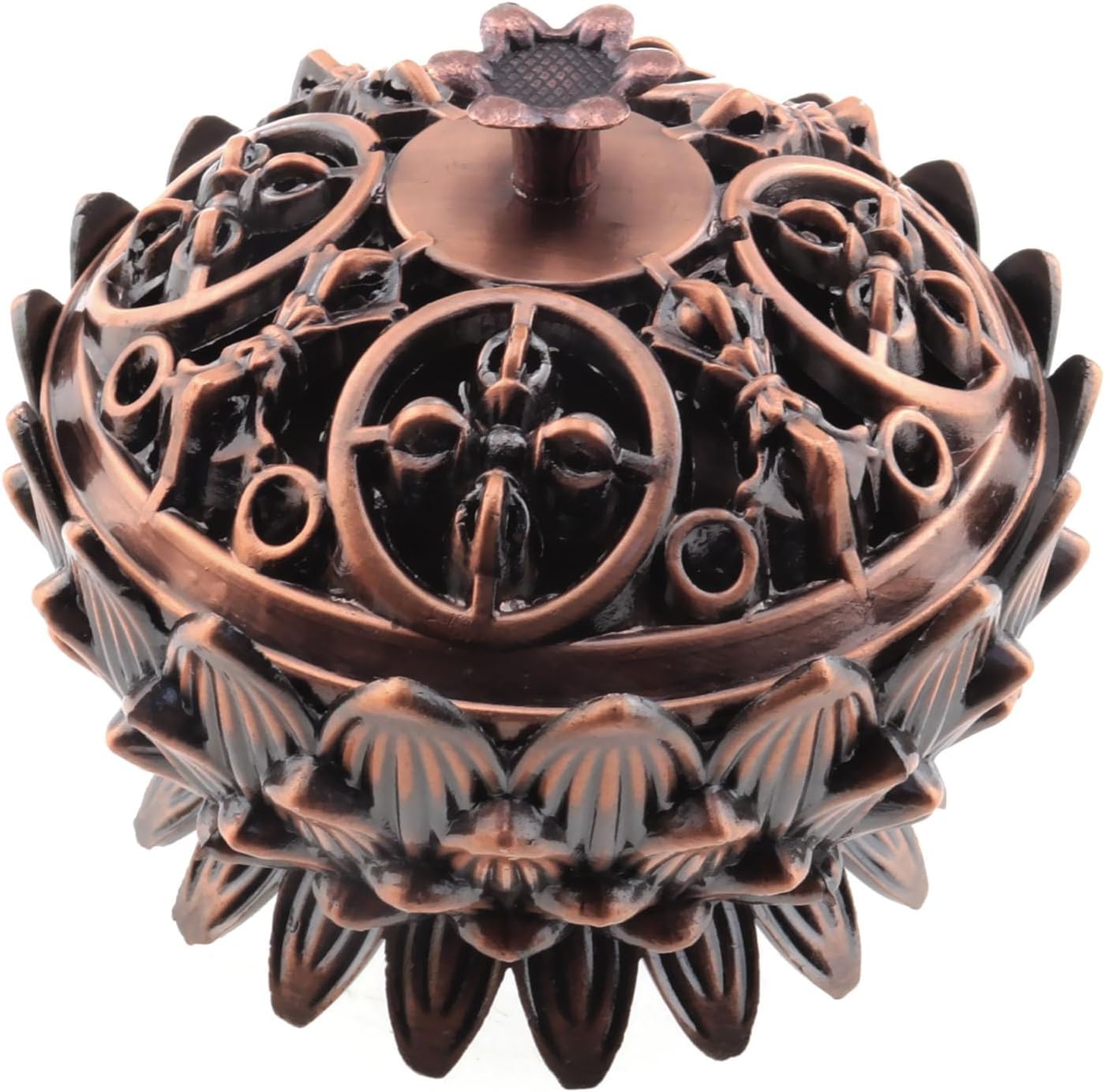 E-outstanding Mini Vintage Copper Cone Incense Holder Ash Catcher Lotus Incense Burner Bowl for Charcoal Disc, Sage Cones, Coil Incense