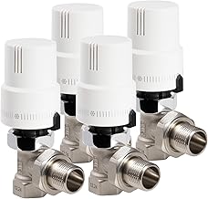 VANCOCO 4 Pieces 1/2" (15×21) Thermostatic Faucet, Threaded Fitting, Radiator Regulator, Angle Elbow, White, Liquid Probe, Frost Protection, EN215 Standard