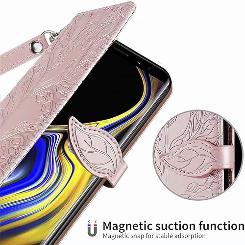 Miniatura 3 de MEUPZZK Funda tipo cartera para Samsung Galaxy Note 9, piel sintética de alta calidad con diseño de árbol en relieve, función atril, ranuras para