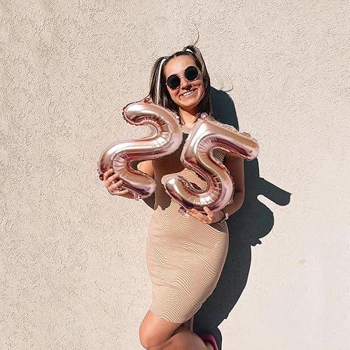 Miniatura 5 de 10 globos de Mylar de oro rosa de 16 pulgadas, globos de aluminio de oro rosa del 0 ~ 9 para decoración de cumpleaños, boda, fiesta, globos de