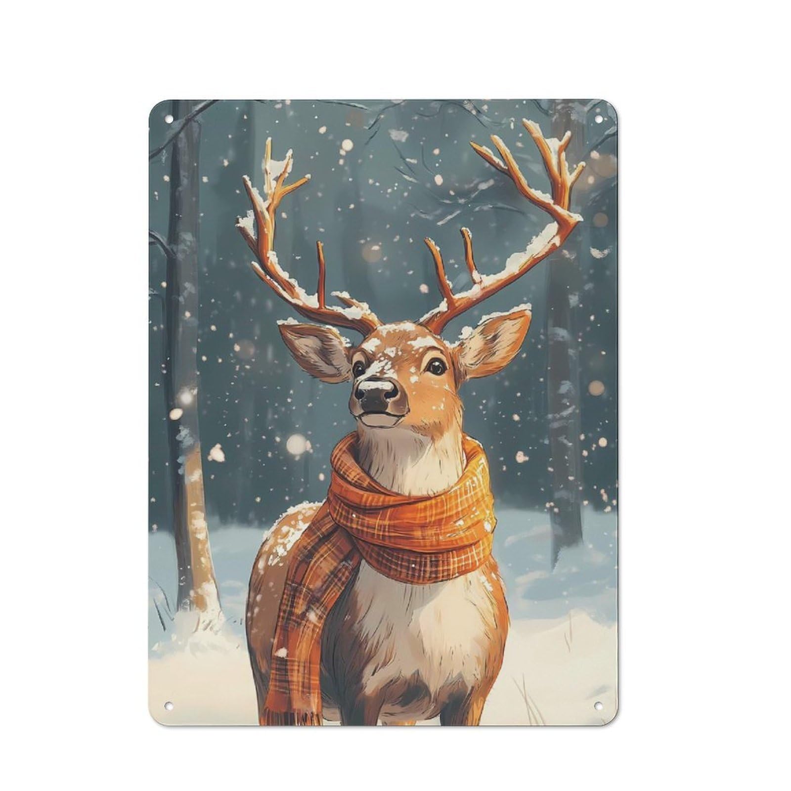 Junmoney Deer In Winter Wonderland Metal Sign 40X30cm With For Workshop Wall, Vintage Decor, A Decorative Christmas Gift For Metal Sign Collectors