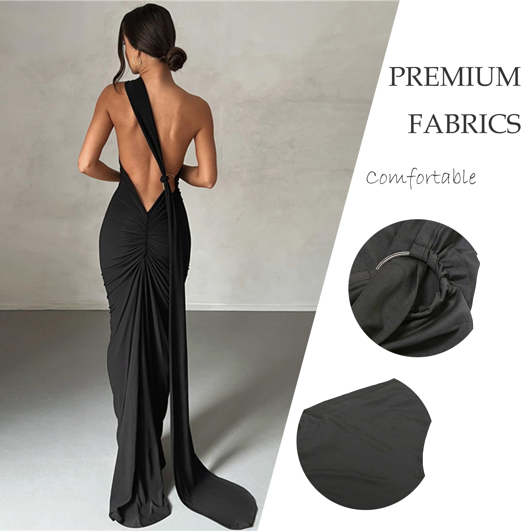 Vestido largo ajustado para mujer, sexy, sin mangas, espalda descubierta, fruncido, elegante, vestido de graduación