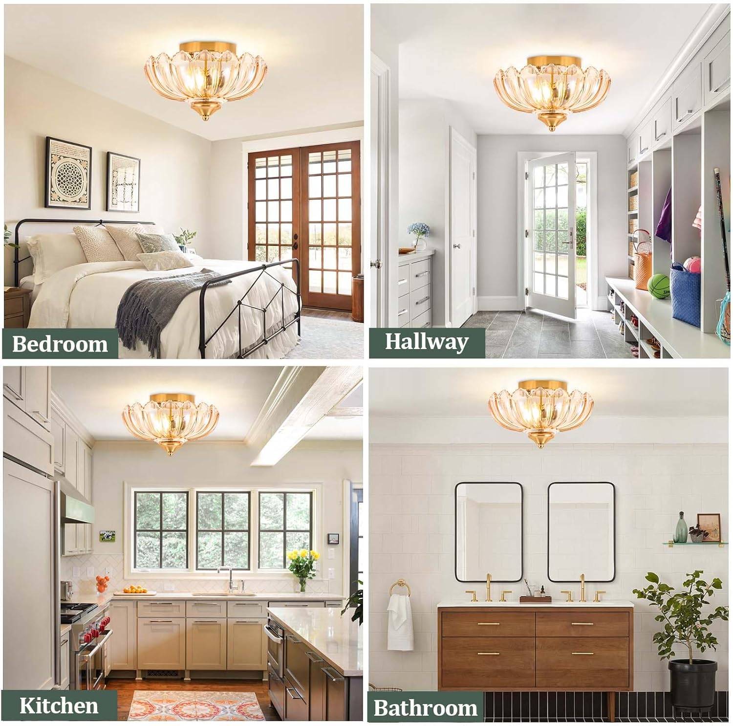 Vintage Ceiling Light,Semi Flush Mount Ceiling Light 10 Inch Hallway Vintage Lights Fixture Ceiling E26 Small Amber Glass Ceiling Lighting for Living Room, Bedroom, Dining Room