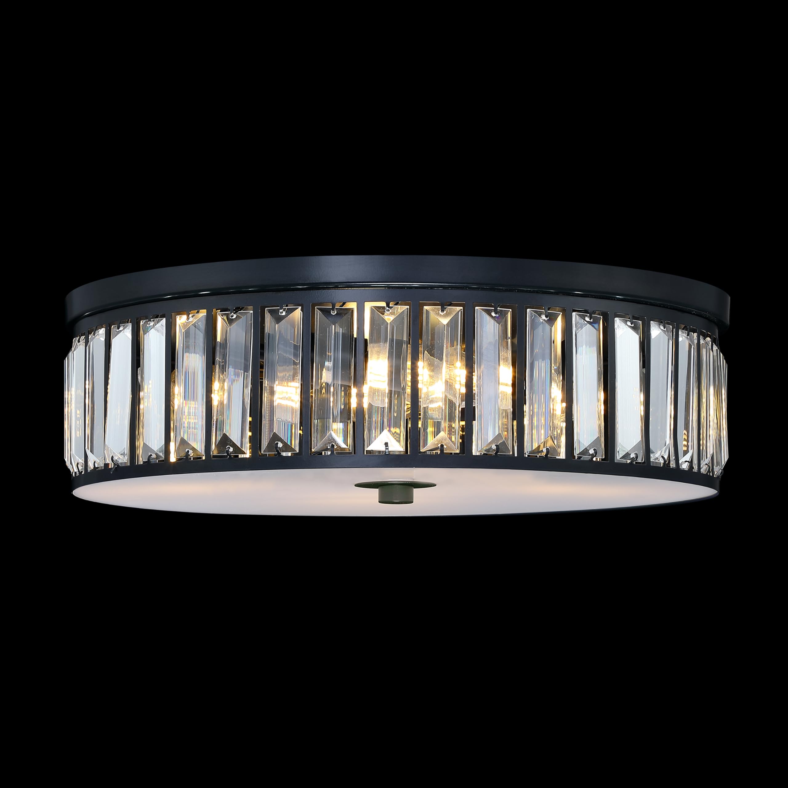 13" Crystal Hanging Kitchen Island Ceiling Light Black Finish,Concise Pendant Fixture Crystal Metal Pendant Chandelier Lamp Shade for Bar,Dining Room,Living Room Over Sink