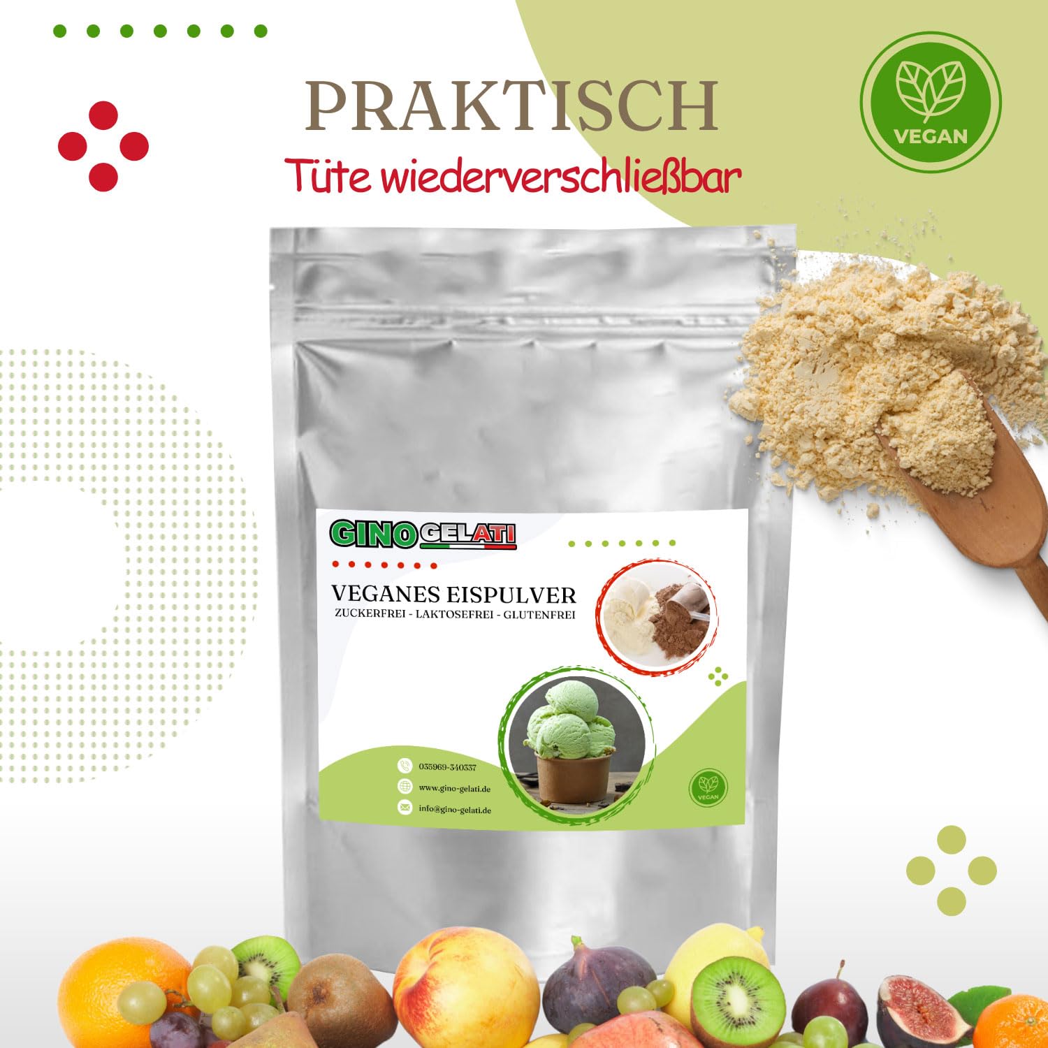 Gino Gelati Joghurt Mascarpone Veganes Eis Pulver 10 Kg Zucker-, laktosefrei, schnelle und einfache Zubereitung, mit natürlichem Aroma, Eispulver für Veganer geeignet, GMO-Frei