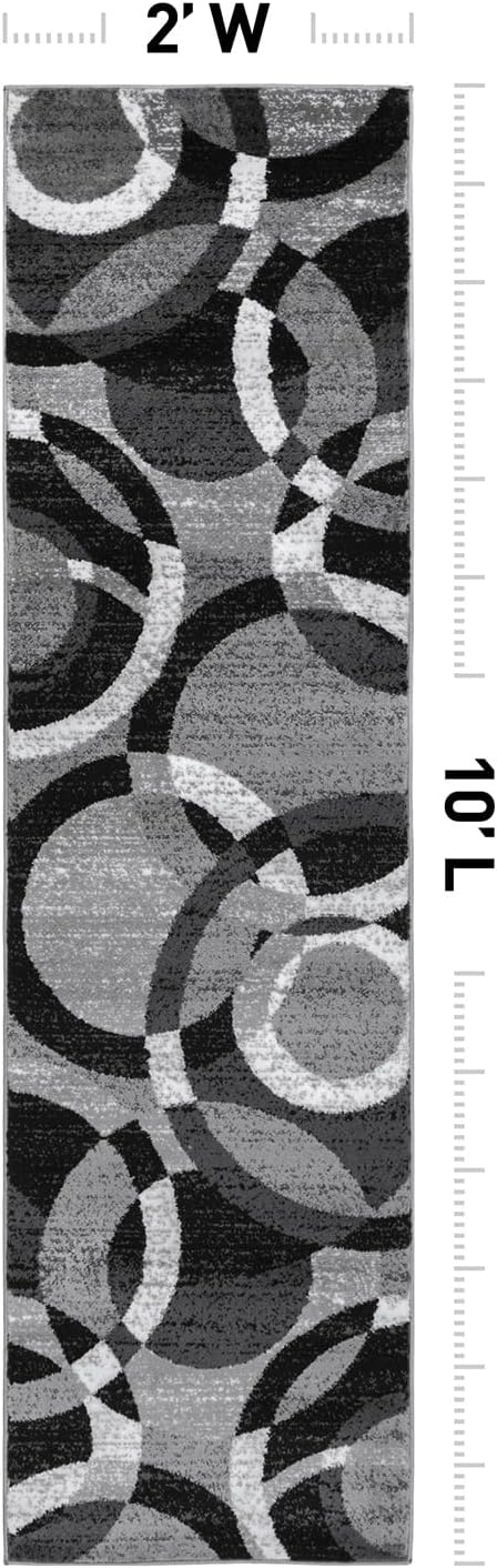 Rugshop Gray Modern Geometric Runner Rug, Abstract Circles, High-Traffic, Non-Shedding, for Hallway, Entryway and Kitchen, 2' x 10'