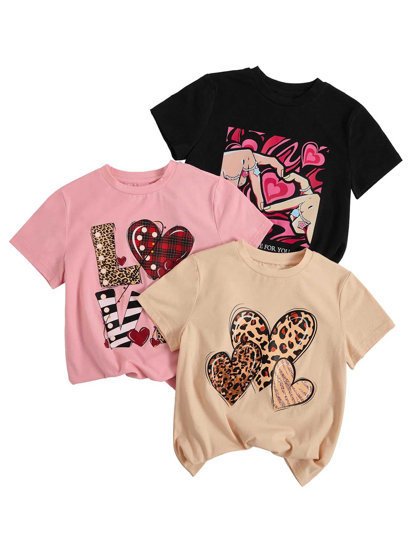 RoseSeek Girl's Shirts 3 Packs Graphic Tees Short Sleeve T Shirt