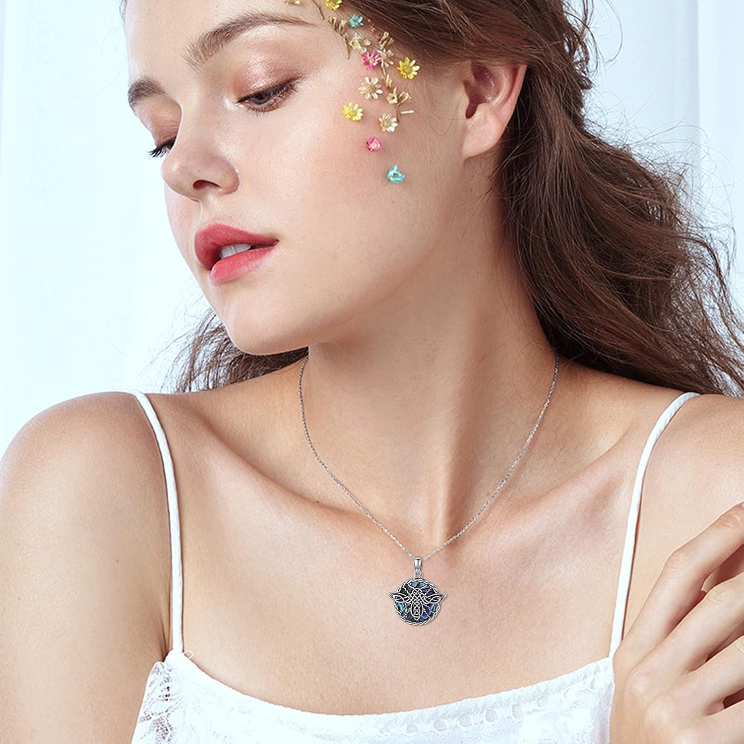 Bee/Horse/Owl Celtic Knot Necklace 925 Sterling Silver Abalone Shell Bee/Horse/Owl Celtic Pendant Necklace Jewelry Gifts for Women Girls - Image 4