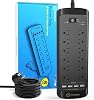 Surge Protector Power Strip - 12 Outlets,4 USB 6A Ports, 6Ft Extension Cord, 1875W/15A, 4360Joules, Overload Protection - Ideal for Home & Office Use (Black-USB6A)