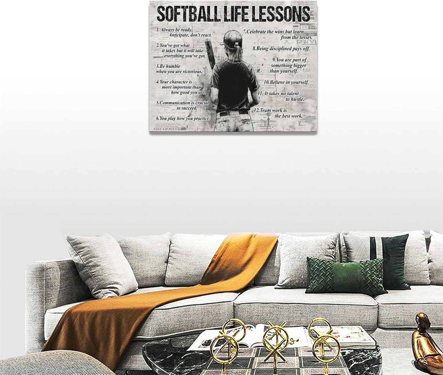 Softball Sports Wall Art Softball Life Lessons Wall Decor Softball Sign Retro Poster Boy Girls Men Room Motivational Decorations Canvas Print Painting Artwork for Bedroom Bathroom Living Room 16"x12" image 5