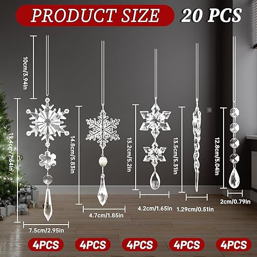 Miniatura 5 de 20 adornos de árbol de cristal, decoraciones de árbol de Navidad, adornos de cristal de copo de nieve, adorno de Navidad acrílico colgante, gota de
