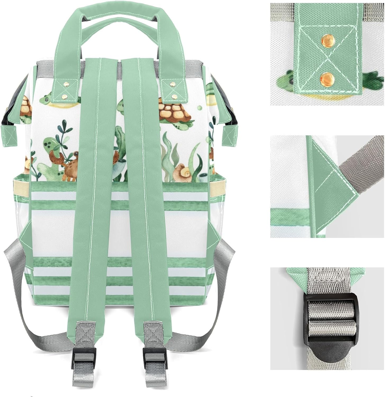 Personalized Watercolor Sea Life Turtle Striped Custom Mom Bag with Name,Dad and Mom Diaper Backpack Waterproof Baby Shower for Boys Girls