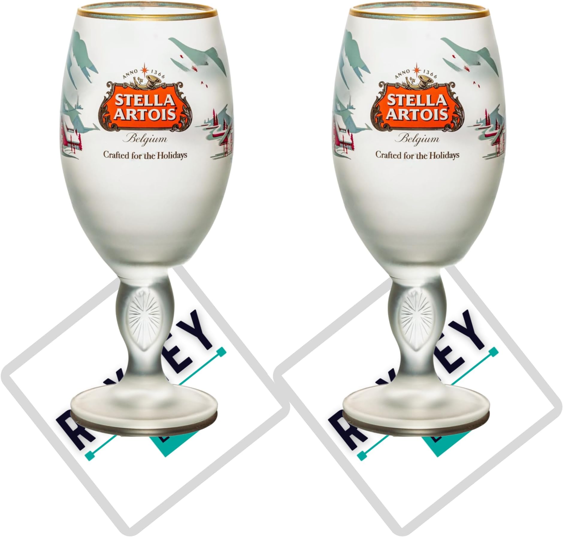 2 x Roxley Frosted Stella Winter Lager Half 33cl Pint Glass | 33cl Stella Glasses |