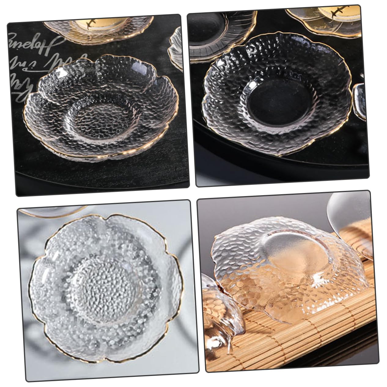 4 Stück Glasuntersetzer aus Glas im Japanischen Stil | Blumenform, für Tee im Restaurant der Bar, Rutschhemmend und Praktisch im Einsatz