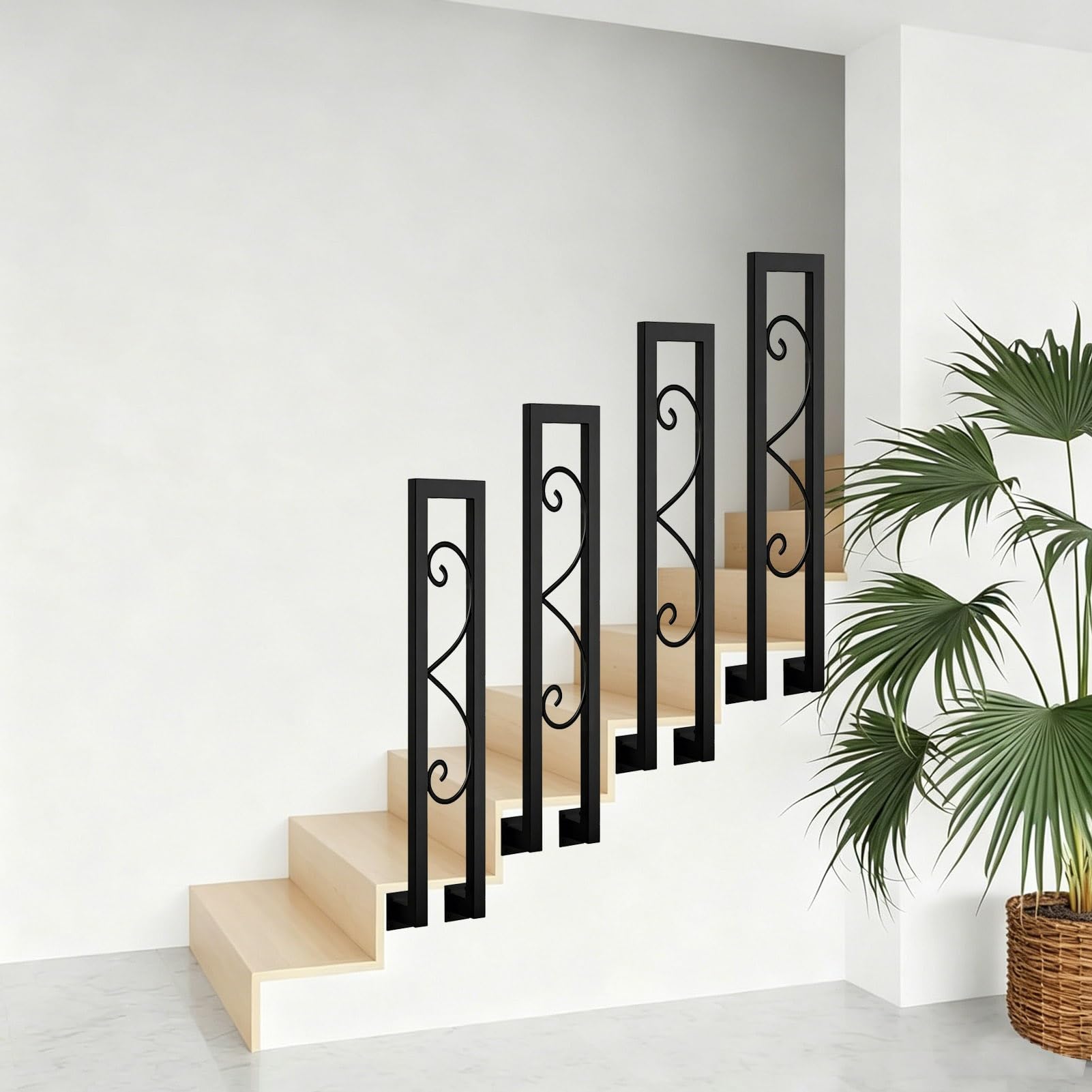 U-Shape Stair Handrail, Metal Iron Transitional Handrails for Stairs Railing Indoor Outdoor Banister Handrail Guardrail for Front Porch Deck Loft Villa(100cm/39in)