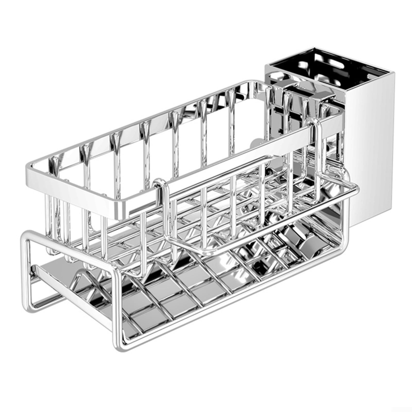 1 scolapiatti in acciaio inox per l'organizzazione della cucina, supporto bianco per spugne, spazzole, strofinacci, mensola moderna da banco (grigio)
