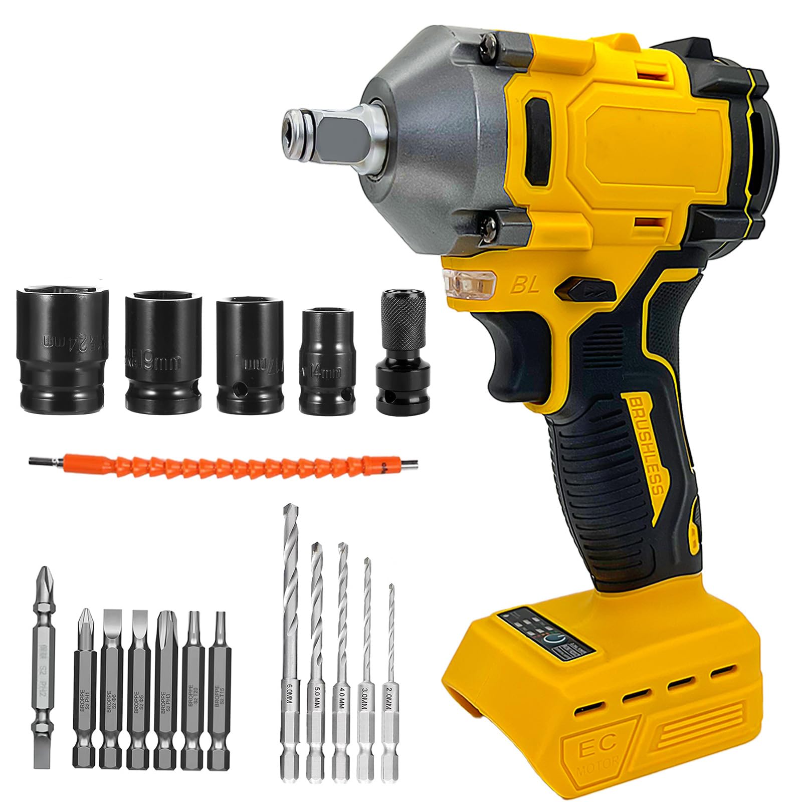 Cordless Impact Driver for Dewalt 18V/20V Battery,18V Electric Wrench Driver 350Nm,18 pcs Accessories,for DIY Manufacturing Repair (No Battery)