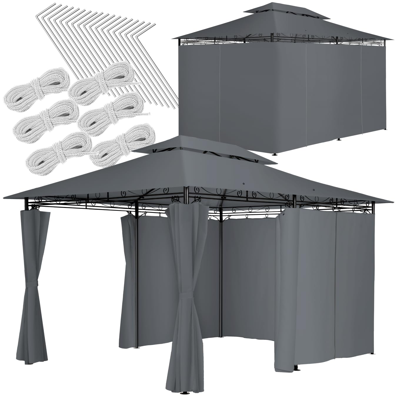 tectake® Tonnelle de Jardin 4x3m en Acier époxy Tente de réception, Imperméable, Protection UVP 50+, Rideaux de tonnelle Inclus, Montage Facile, Tonnelle terrasse Exterieur Barnum Mariage Baptême