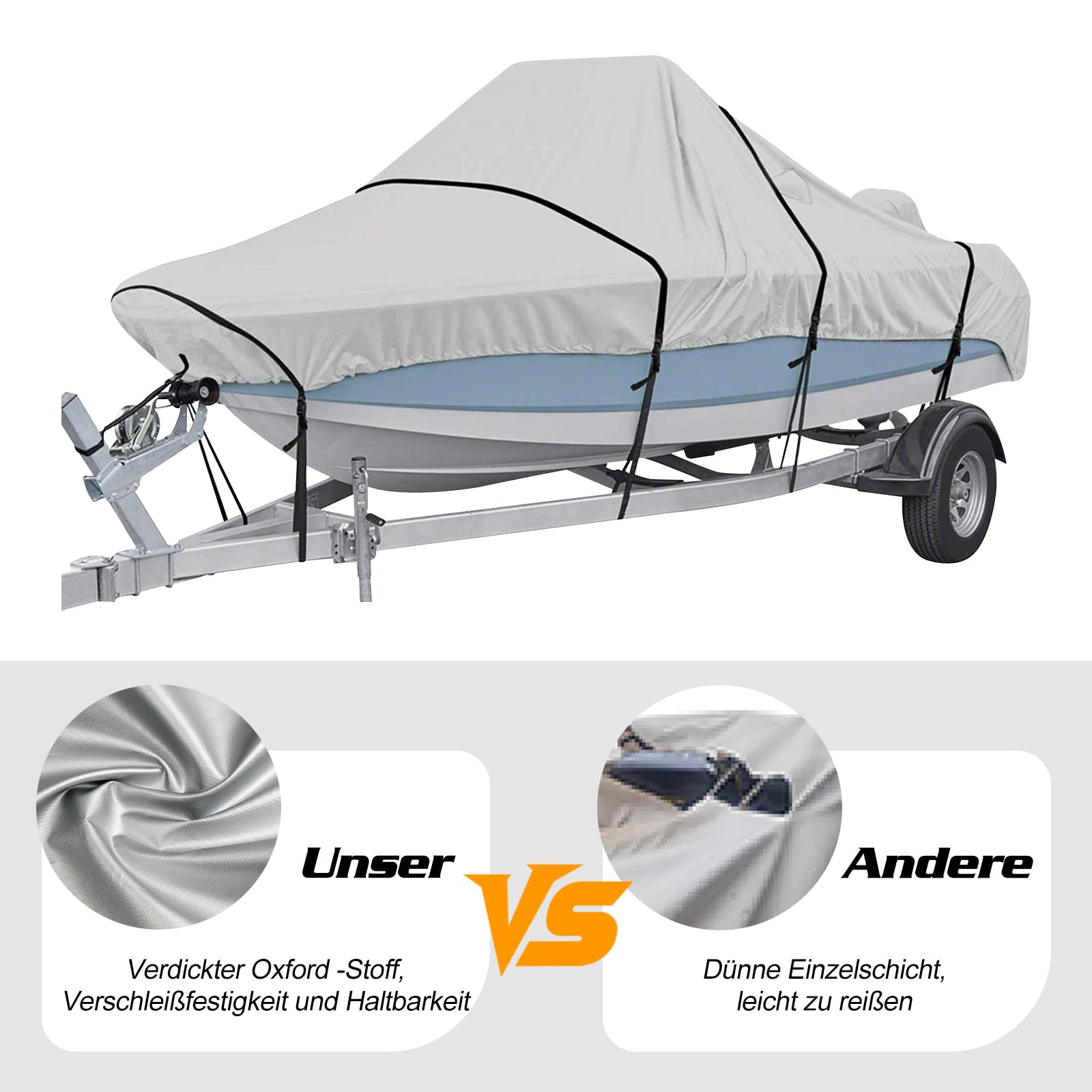 Ergocar wasserdichte Bootsabdeckung 420D 6 Meter * 2,9 Meter Canvas Kajakabdeckung V-Förmiger Staubdicht Uv-Schutz Mit Aufbewahrungsbeuteln Für Boote 17-19 Fuß