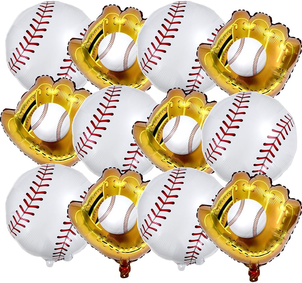 12 Pack Baseball & Glove Shaped Balloons Sports Themed Party Decorations, 18 Inches Aluminum Foil Helium Birthday Party Balloon Celebration Kit Party Supplies