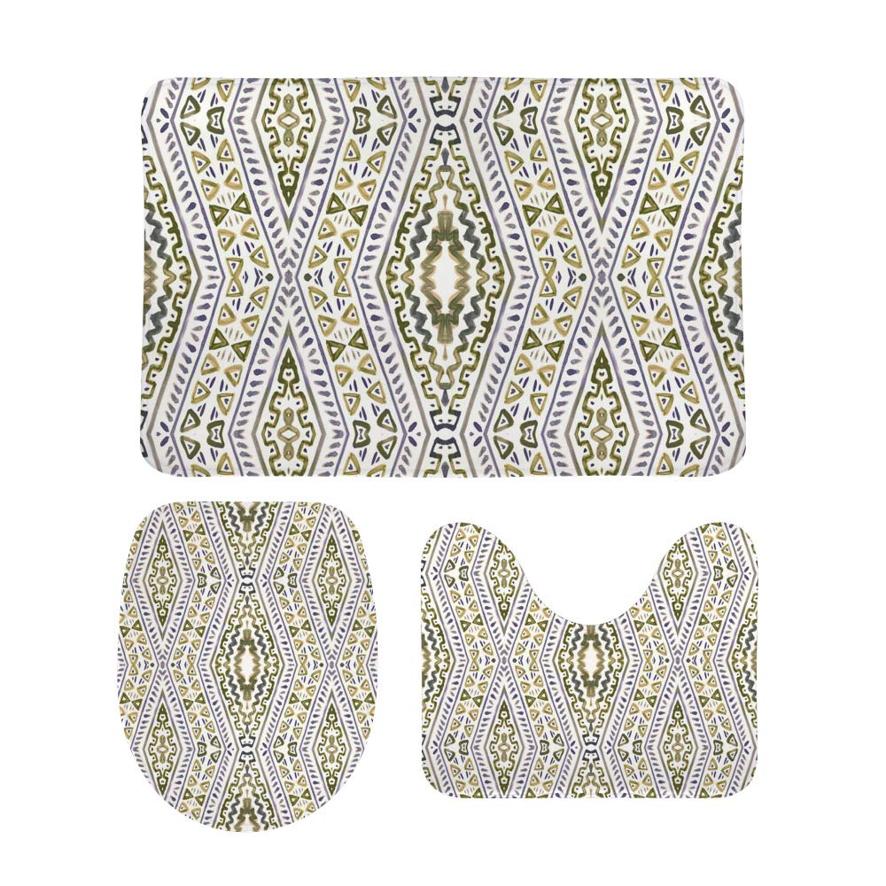 Tapis de bain lot de 3 avec maille géométrique antidérapante et absorbante