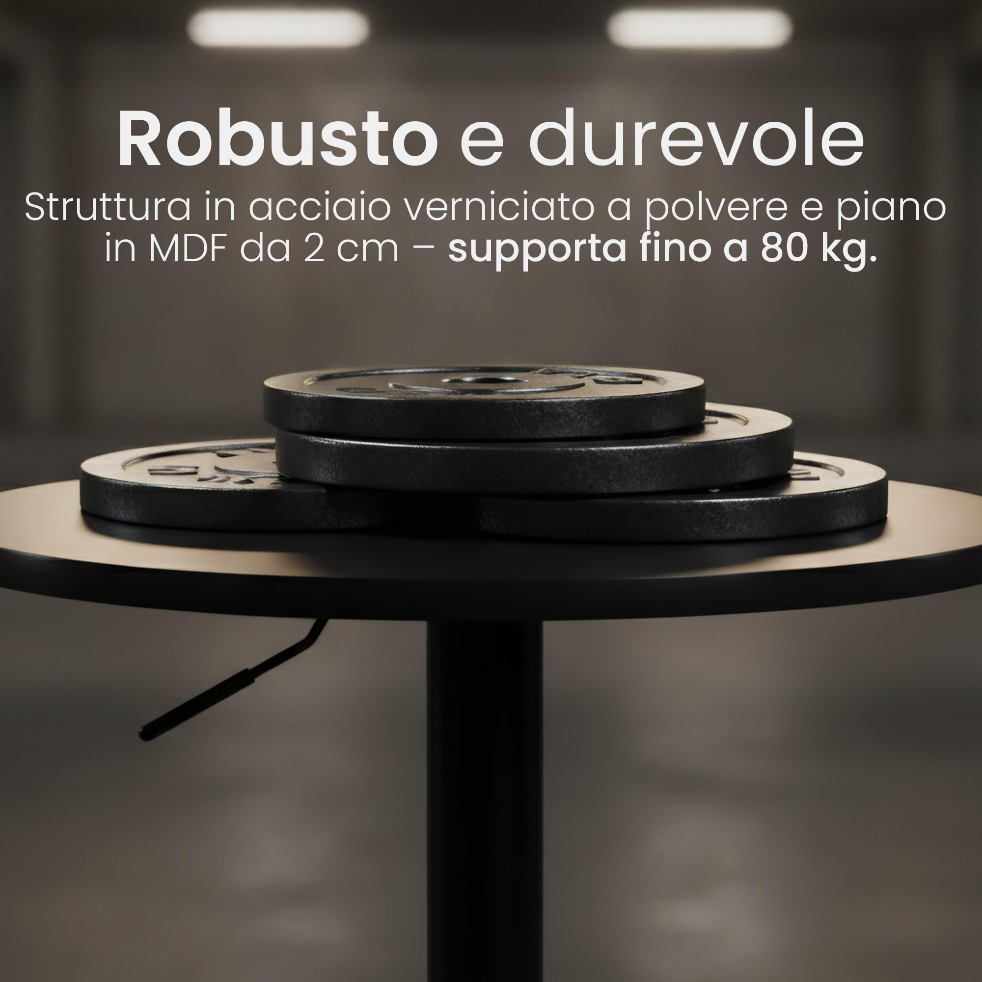 CLP Tavolo Alto Xanten Rotondo Regolabile in Altezza, Girevole con Sollevamento a Gas, Struttura in Metallo Verniciato a Polvere Antiscivolo, Colore:Nero/Nero, Dimensione:Ø 52 cm