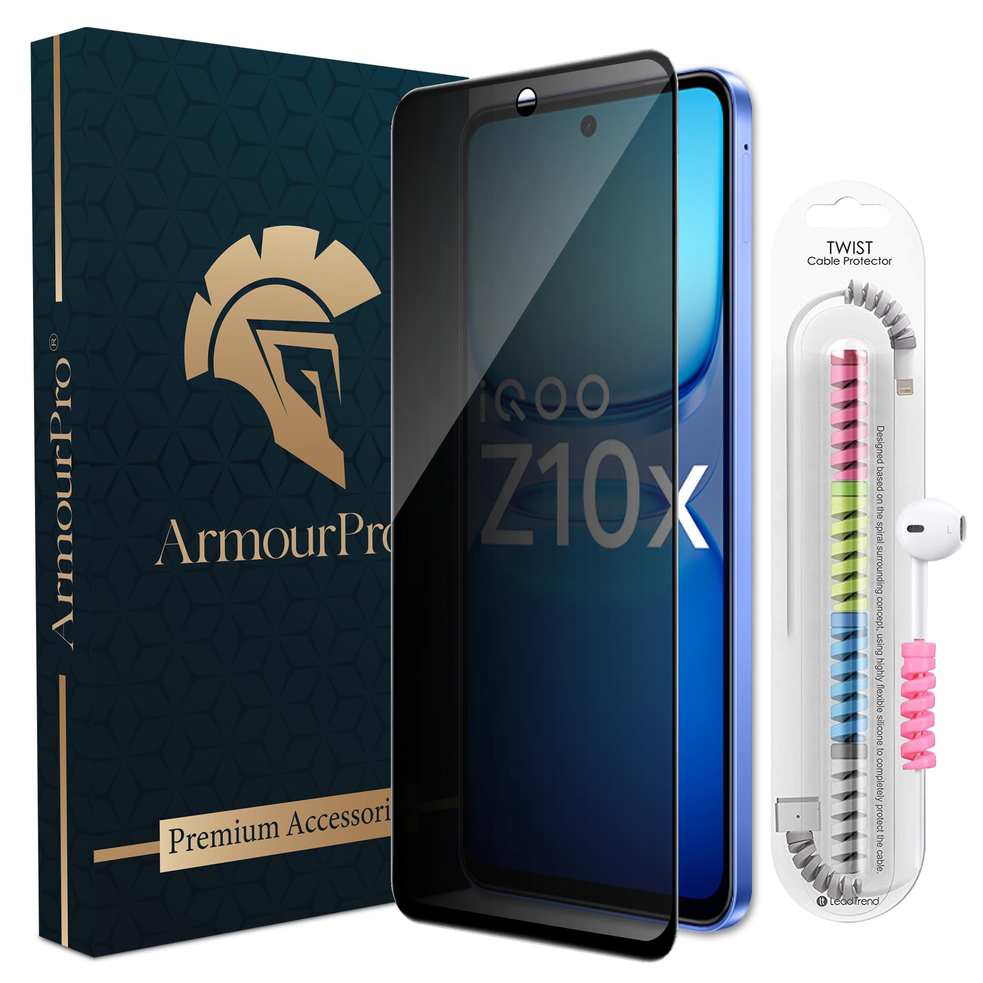 ArmourPro Privacy Tempered Glass for IQOO Z10x / Vivo T4x, Anti