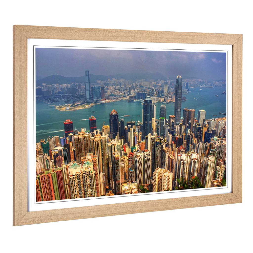 Big Box Art Framed Print of Hong Kong City Skyline China (2) Design | Wall Art Picture | Home Decor for Kitchen, Living Room, Bedroom, Hallway, Oak, A2 / 24.5x18 Inch / 62x45cm