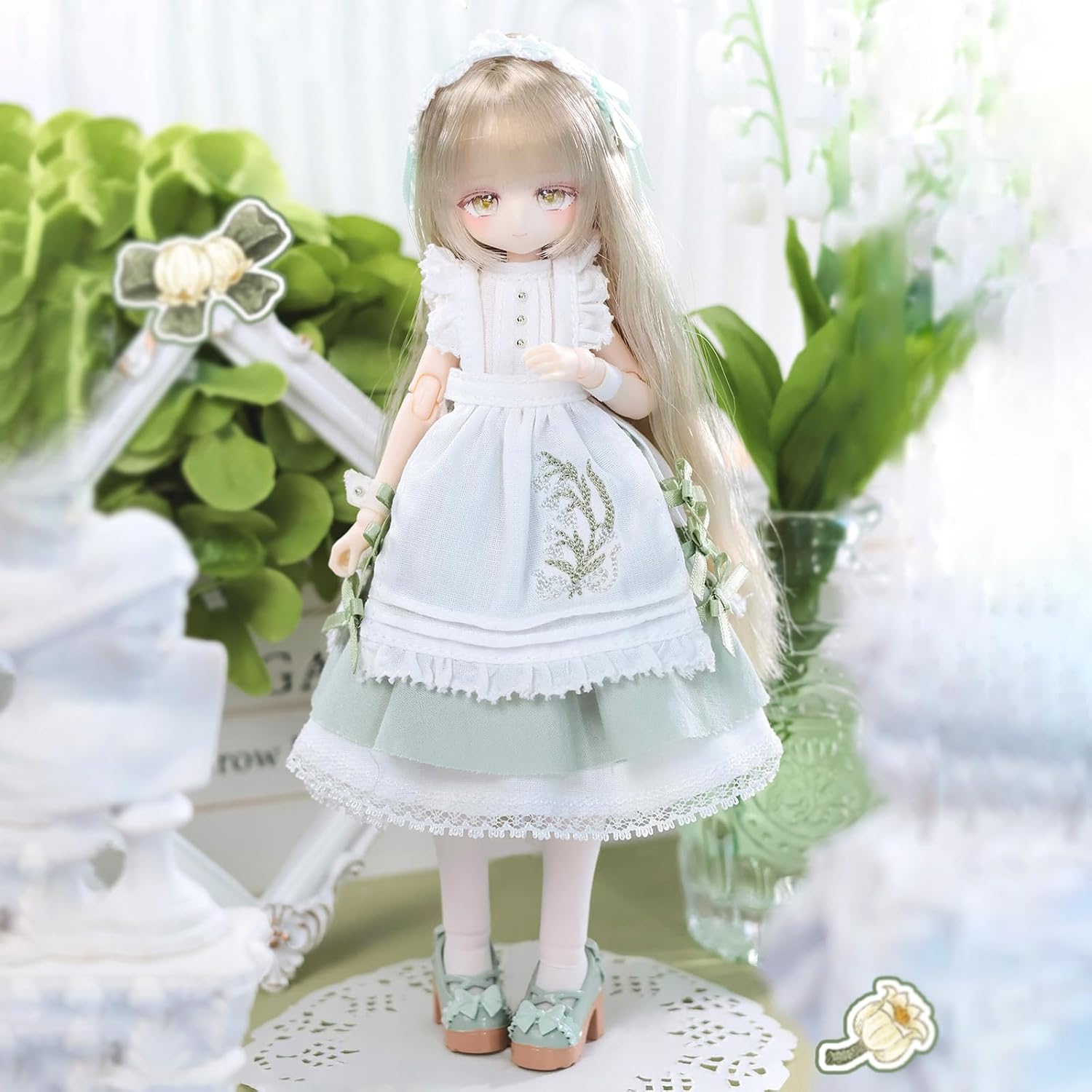 BJD Dolls 1/8 BJD Doll 9" Ball Jointed Doll Dress Up Dolls Collectible Figures Collection Gift for Party Birthday Ages 15 and Up PVC & ABS Costume Included, Lily of the Vally Whispers