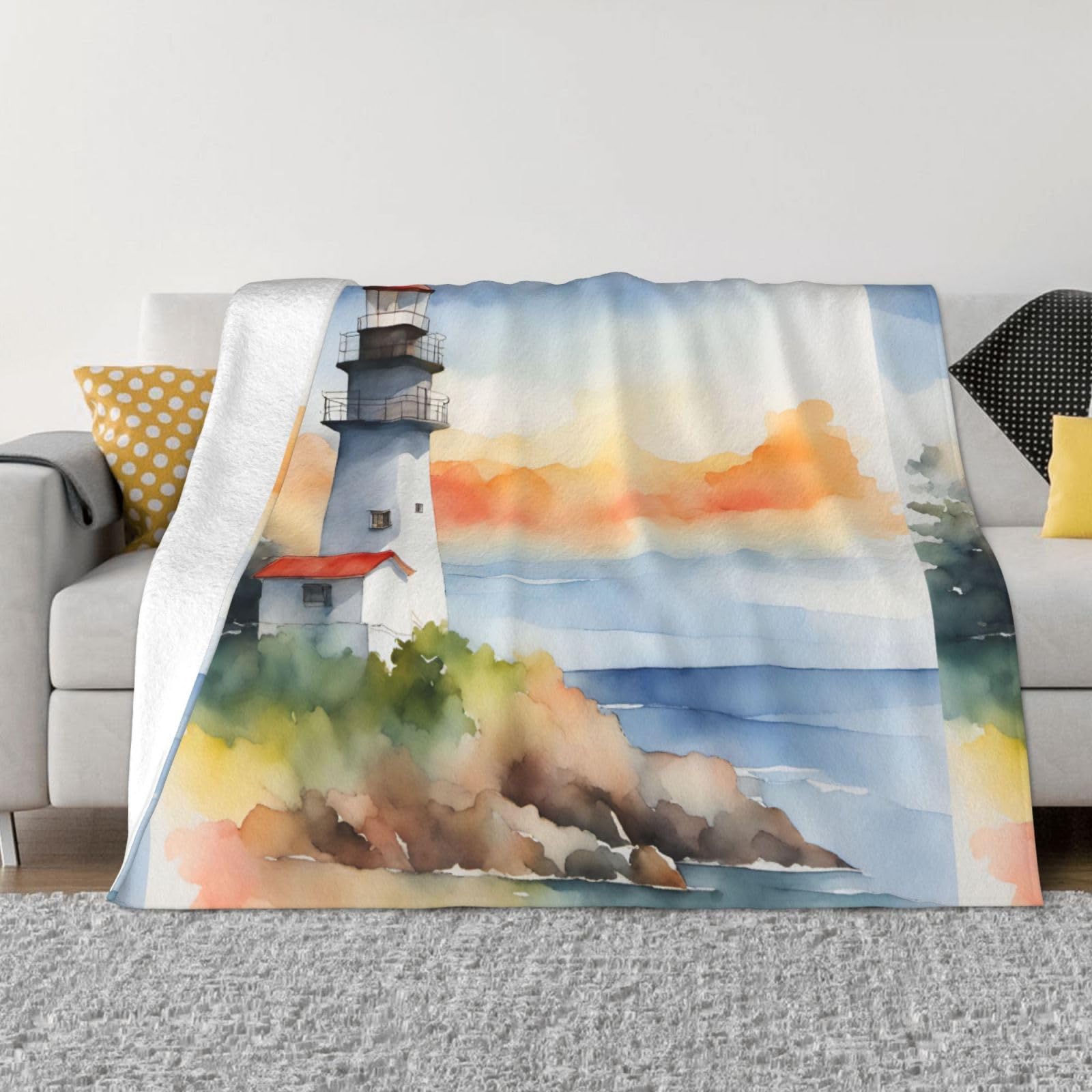 Lghdfyo Black Lighthouse Printing Foldable Anti Pilling Flannel Ultra Soft Micro Fleece Blanket, Soft Blanket For Home Trave