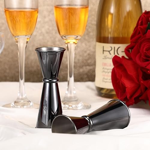 Miniatura 5 de Jigger de 9 piezas para cóctel de bartending de 2 onzas, 1 oz, taza medidora de vidrio de acero inoxidable 304, vaso de medición de tiro doble Negro