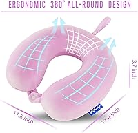 Vista 23 de Fabuday Memory Foam Neck Pillows for Travel - Airplane Pillows for Sleeping with Attachable Snap Strap Soft Washable Cover, Flight Pillow for Pink