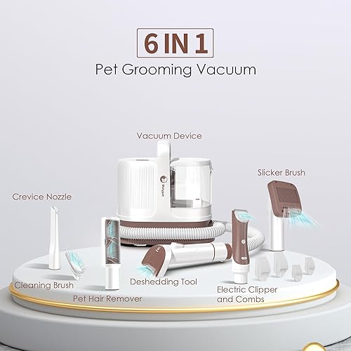 Miniatura 5 de Molypet Aspiradora para perros para el aseo de pelo, kit de aseo 6 en 1 y succión al vacío, 99% de pelo de mascotas, caja de polvo grande y ligera,