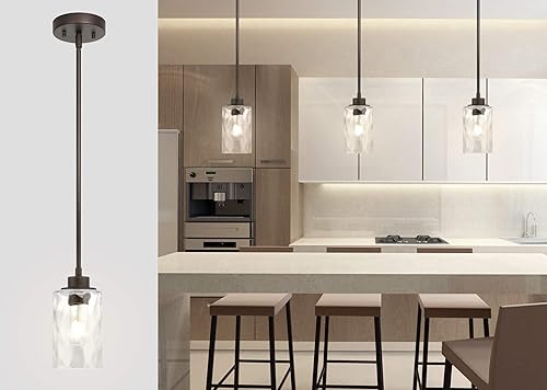 Miniatura 3 de XiNBEi Lighting Iluminación colgante 1 luz Mini lámpara colgante con vidrio, moderna lámpara de techo colgante de cocina ajustable acabado bronce