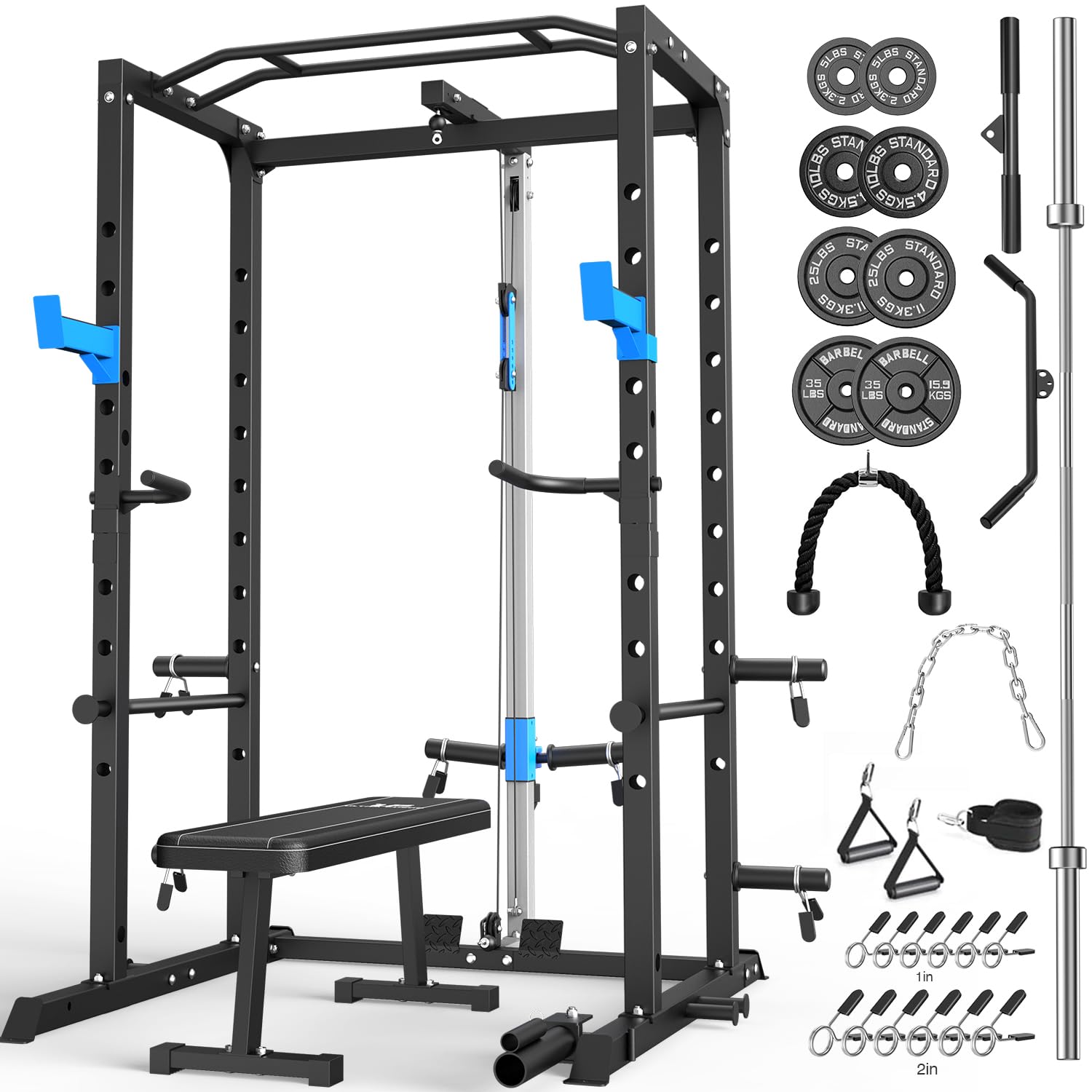 ULTRA FUEGO Power Cage, Multi-Functional Power Rack with J-Hooks, Dip Handles, Landmine Attachment and Optional Cable Pulley System for Home Gym