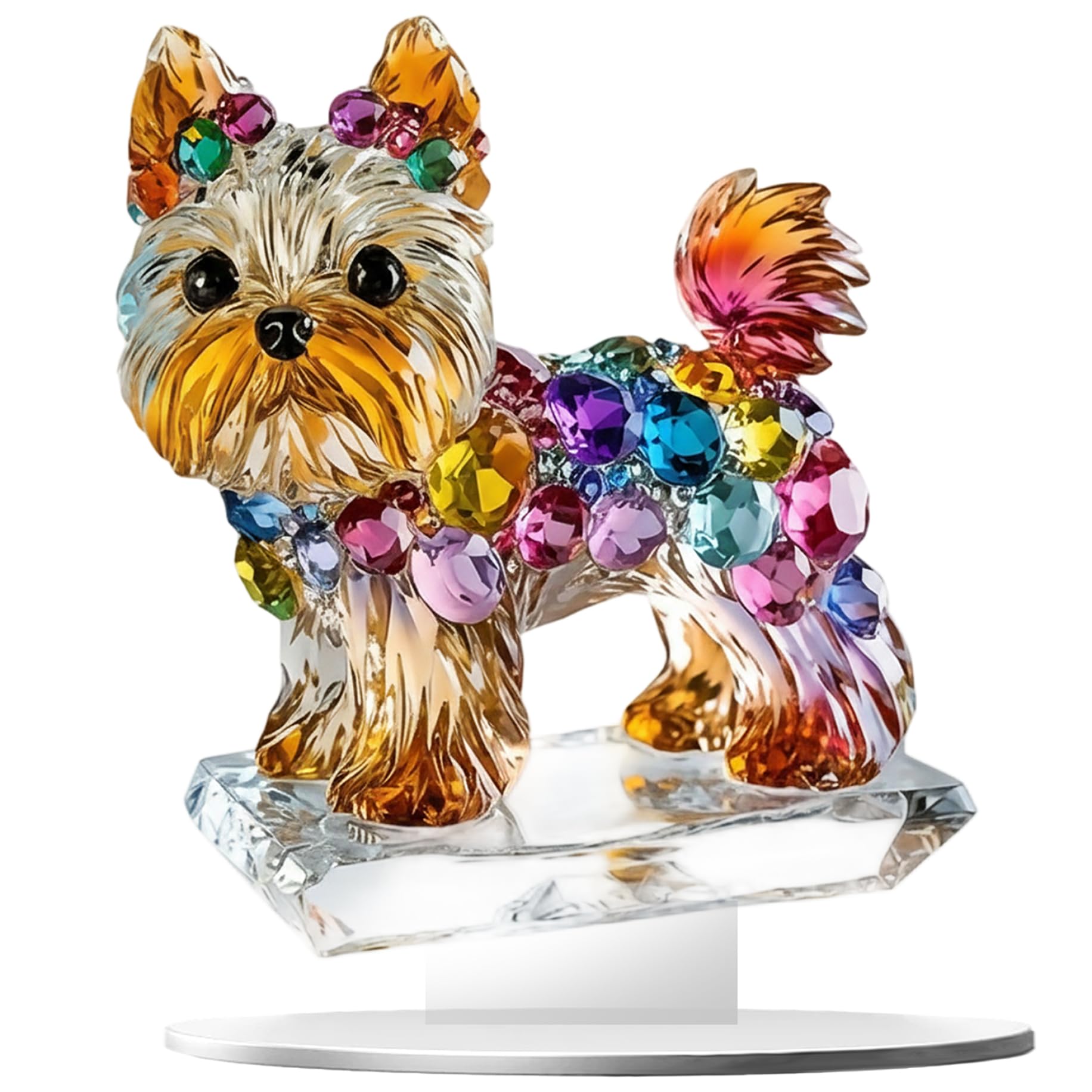 Licsaliwe Assorted Color Crystal Yorkie Dog Figurine, Adorable Yorkie Statue With Colorful Gemstones, Acrylic Desk Ornament For Home Office Decor, Favor For Dog Lovers