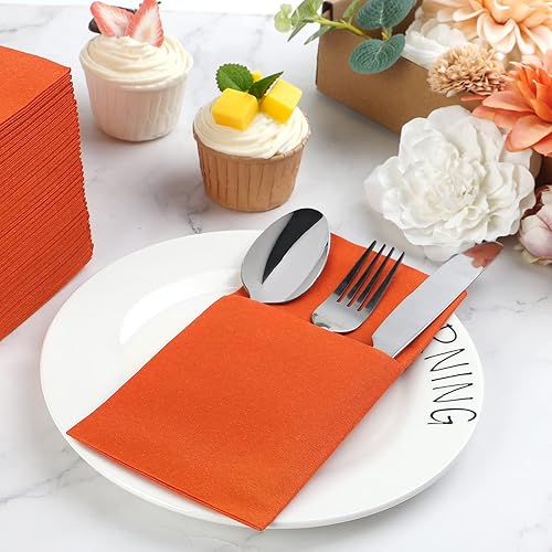 Miniatura 7 de Linen-Feel - Servilletas de papel de terracota, servilletas de cena con bolsillo integrado para cubiertos, toallas de mano desechables absorbentes