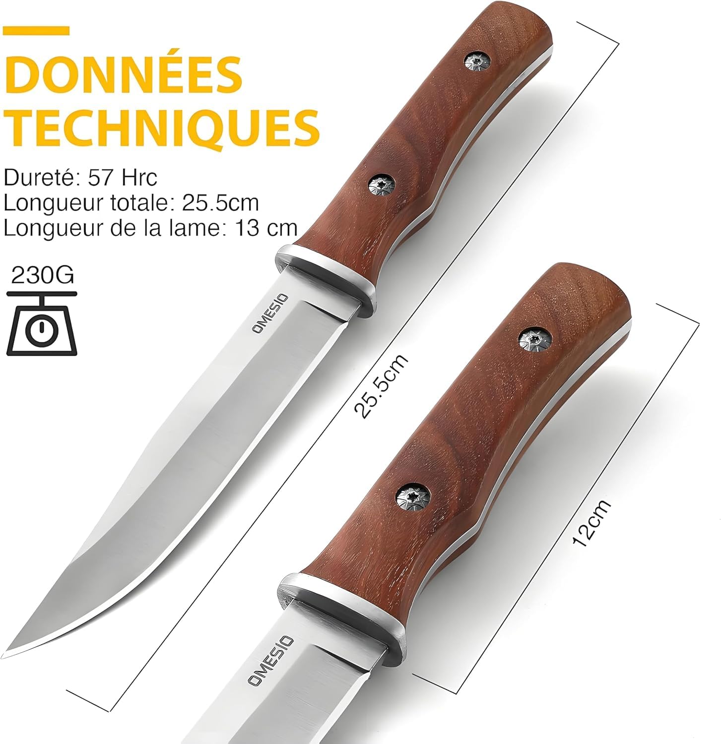 Omesio Coltello Da Sopravvivenza Outdoor Coltello Da Caccia Coltello Outdoor con Fodero in Pelle Coltello Da Giungla con Lama Affilata Robusto Per La Sopravvivenza e Il Campeggio Manico in Legno