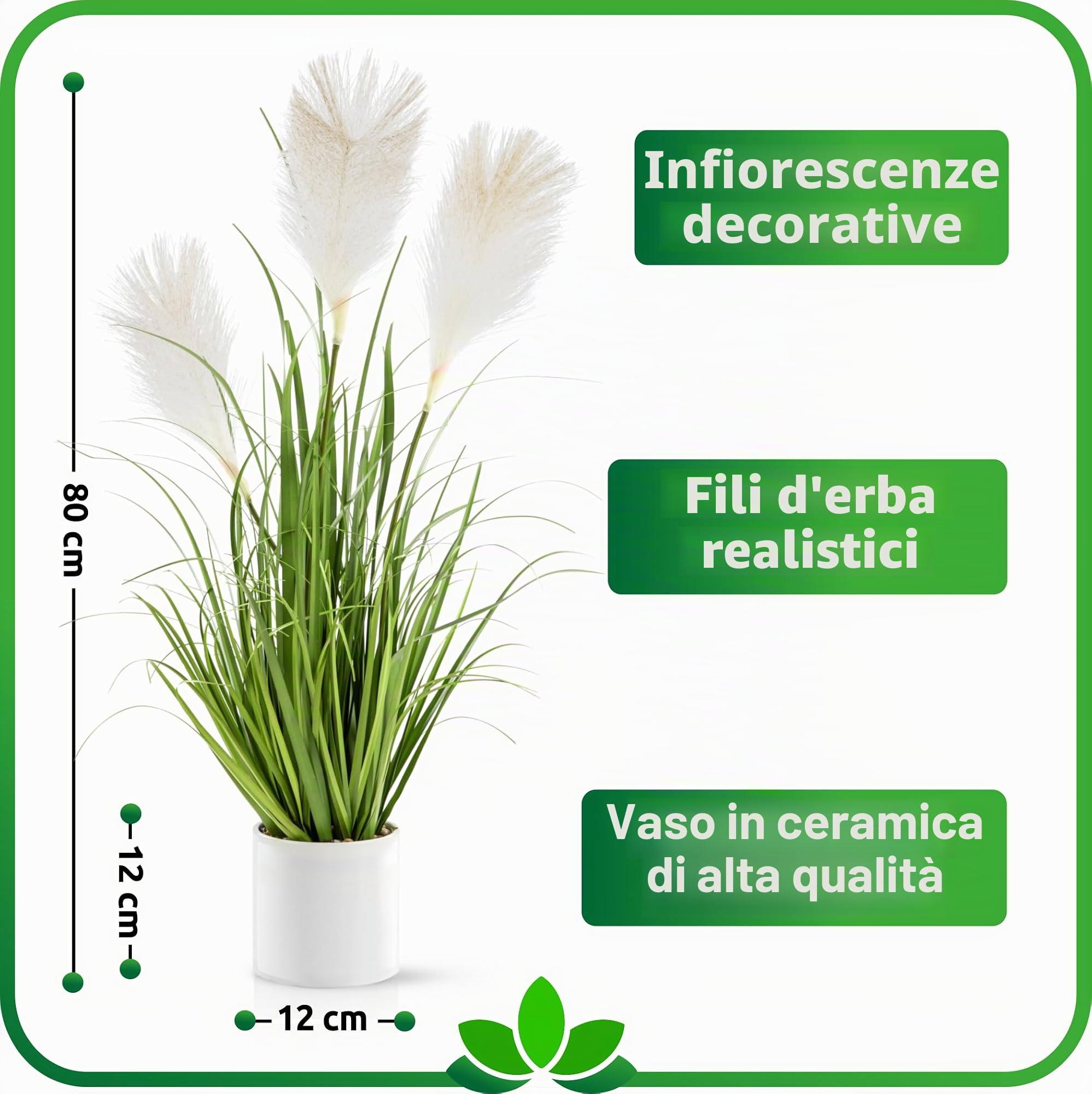 PASCH® XL Pampas Kunstgras in bianco vaso in ceramica (80 cm): erba artificiale decorativa alta | erbe artificiali | erba artificiale | pianta artificiale grande | piante artificiali come vere |
