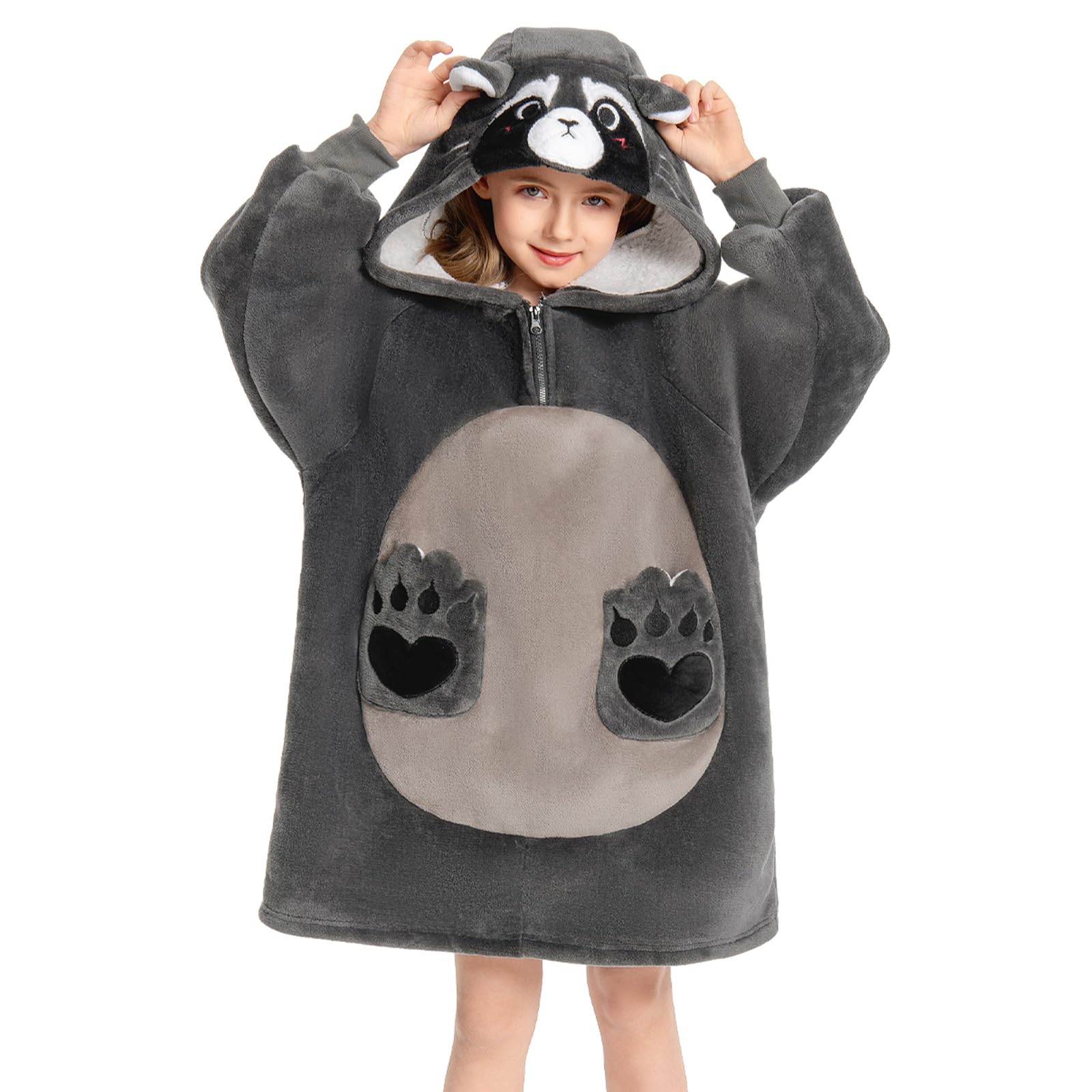 OLAOLA Kids Raccoon Oversized Wearable Blanket Hoodie 3D Hood Pockets