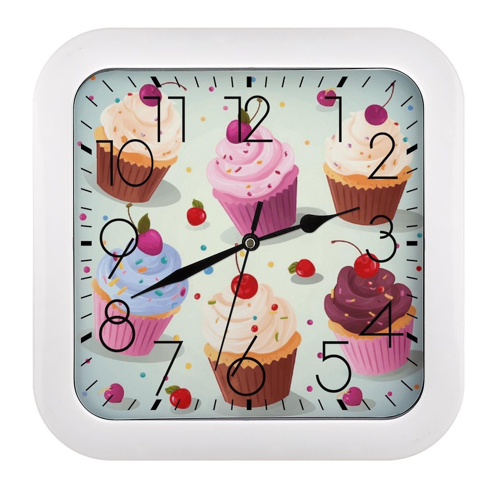 JTREHY Delicious Cupcakes Wall Clock The Sound is Soft Square Timepiece Fashion Precise Easy to Read Numbers | Perfect Living Room Kitchen Or Office Clocks