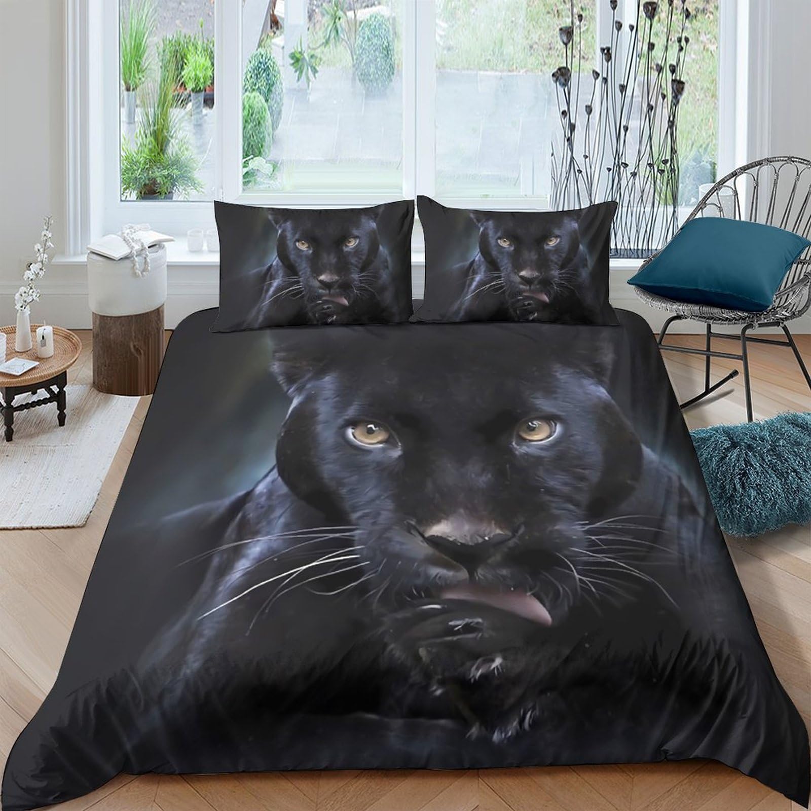 Ctjqhvkz Style-2 3D Printed Black Panther Fitted Sheet Microfiber Soft Breathable Wild Animal Bed Cover For Bedroom Dorm Mattress Protection Decor Single（135X200cm）