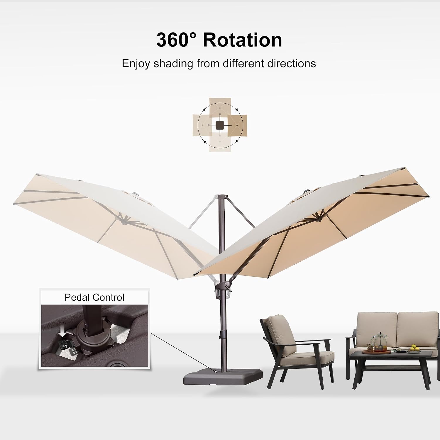 PURPLE LEAF 10' X 10' Patio Cantilever Umbrella Antique Bronze Square Outdoor Umbrella with 360° Rotation and Aluminum Offset Hanging for Garden Backyard Pool, Beige