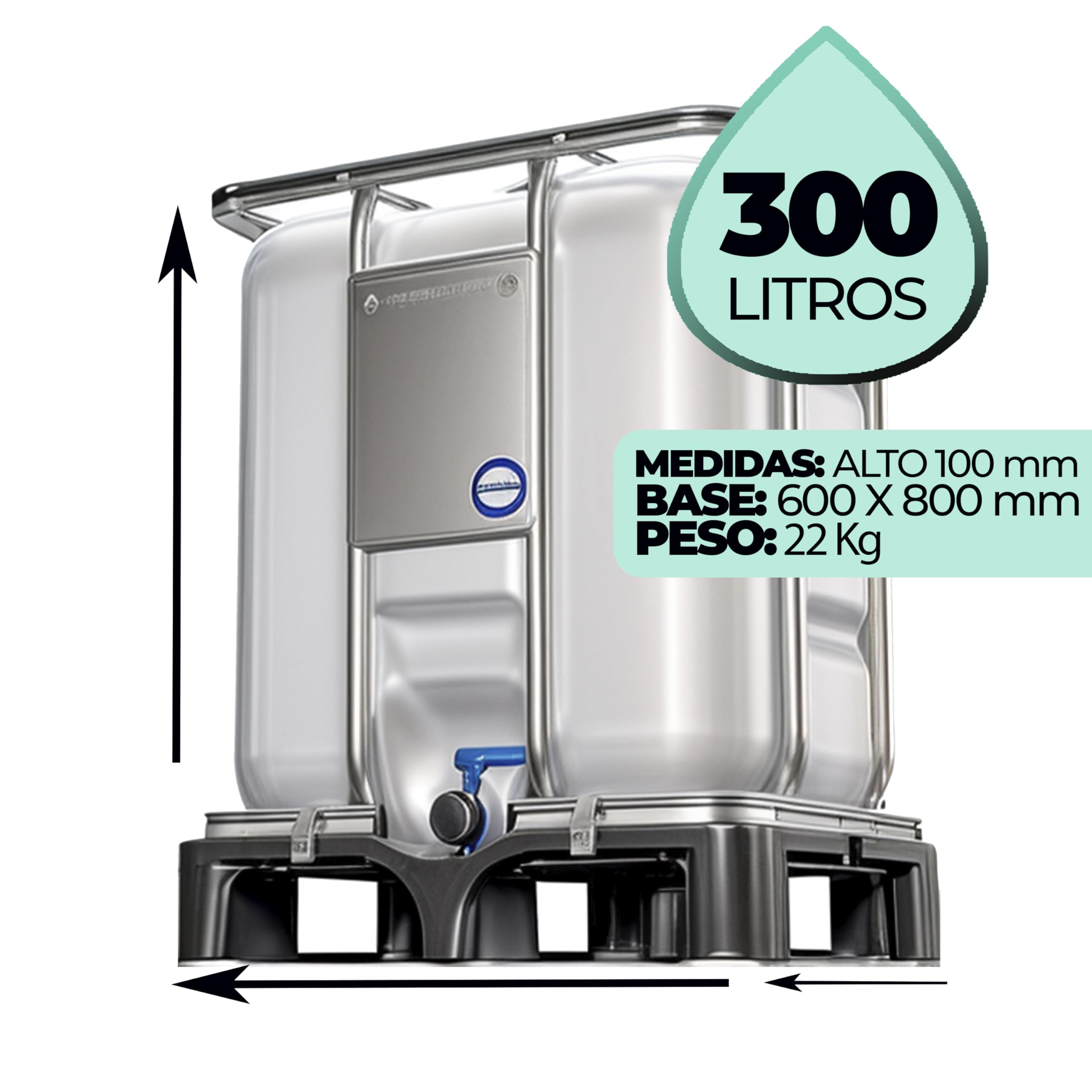 WERIT Depósito de Agua 300L IBC GRG - Con Grifo, Palet Reforzado, Certificación ADR, Contenedor de Agua, Ideal para Almacenamiento y Transporte Seguro de Líquidos, Alta Durabilidad y Fiabilidad