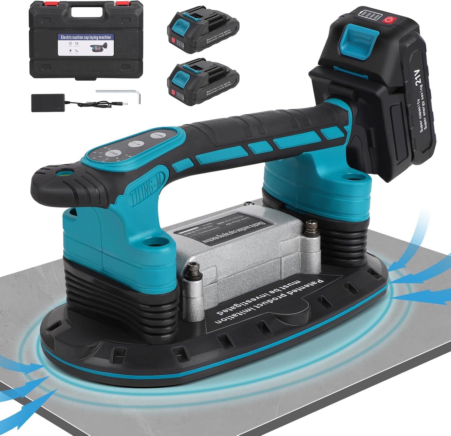 Tile Vibration Machine Installation Tool for Makita 18V Battery, Handheld Automatic Tiling Vibrator with Enlarged Suction Cup for Tiling Leveling Laying 24000r/min 6 Speeds Adjustable