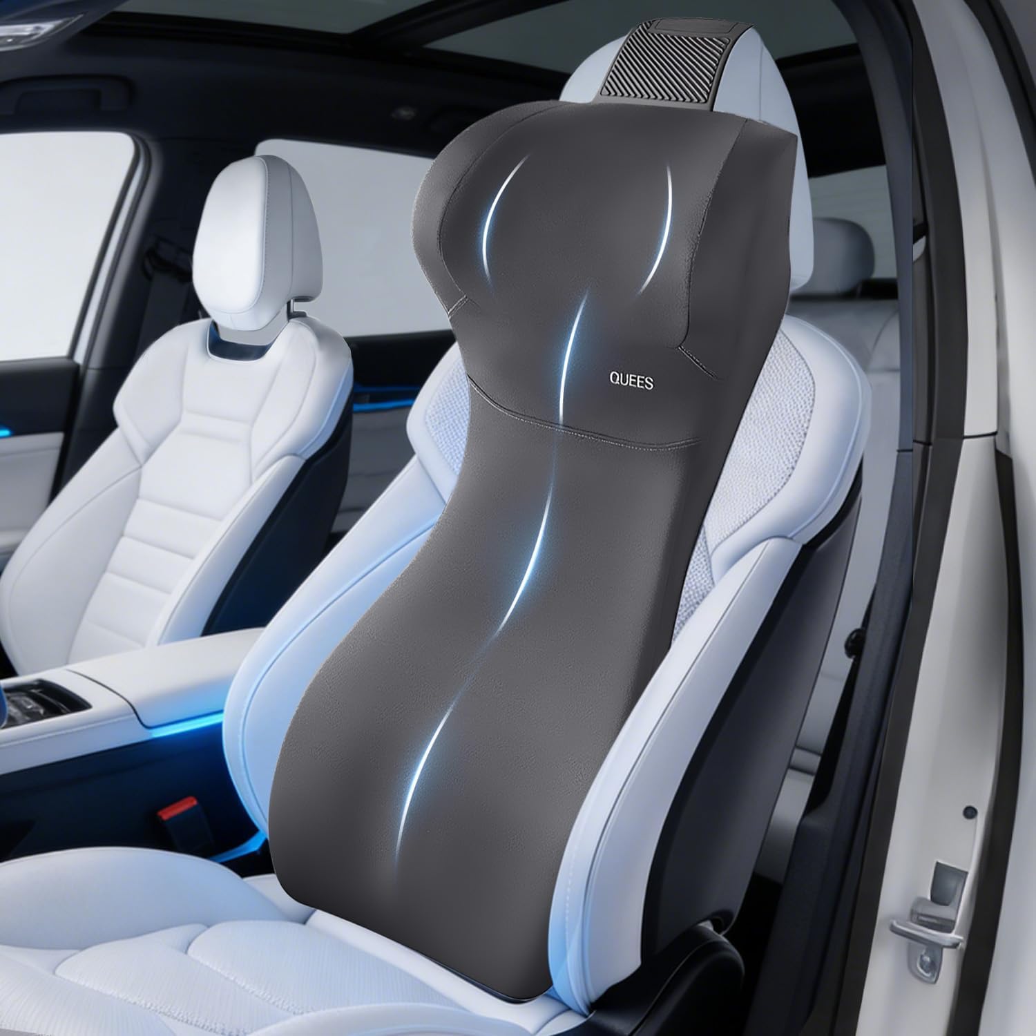 Lumbar Support Pillow for Car with Headrest, Memory Foam Cushion for Back & Neck Support, Muscle Fatigue Relief, Full-Length S-Curve Support for Long Drives, Fits Cars, SUVs, Trucks