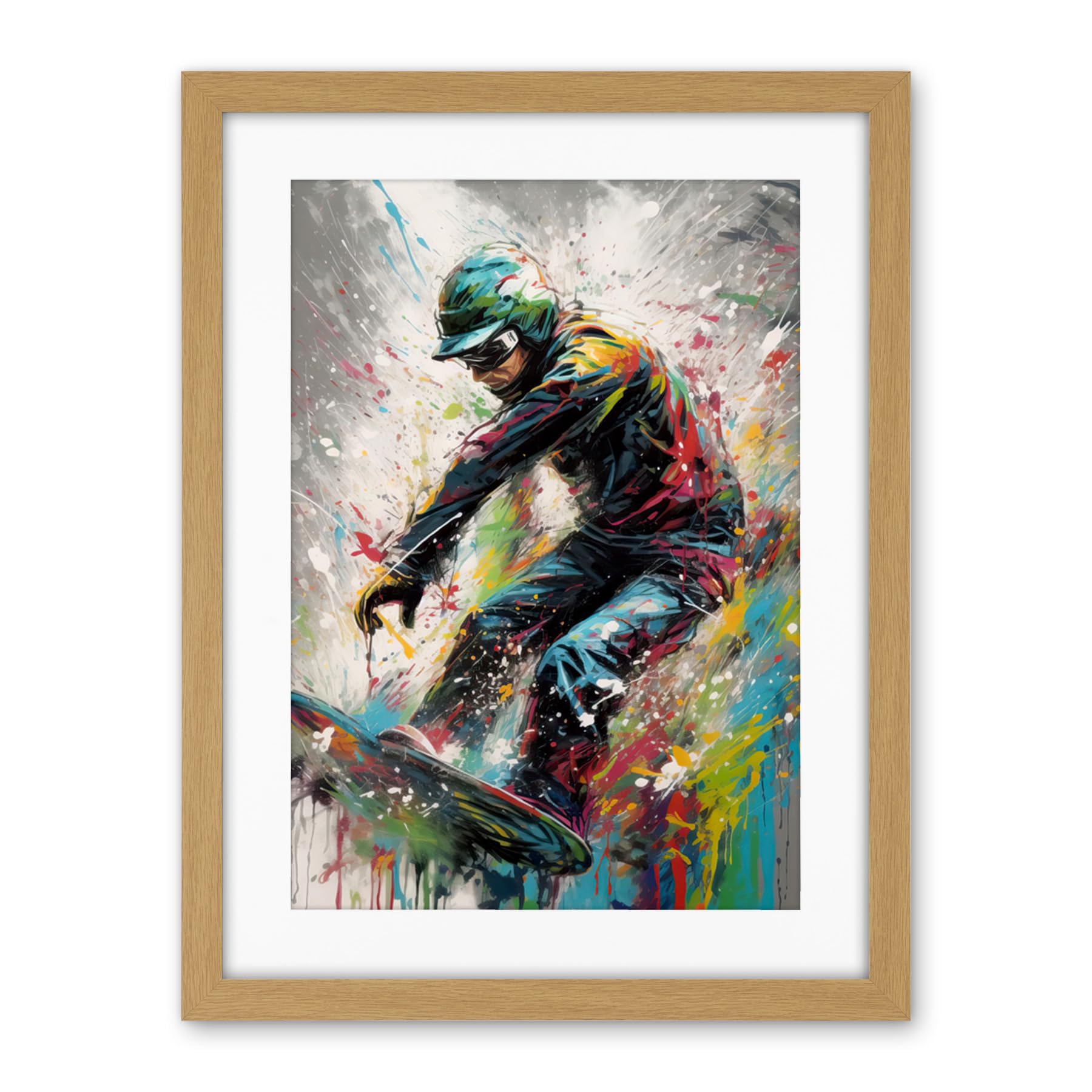 Artery8 Snowboarding Extreme Sport Athlete Paint Splat Artwork Framed Wall Art Print 18X24 Inch