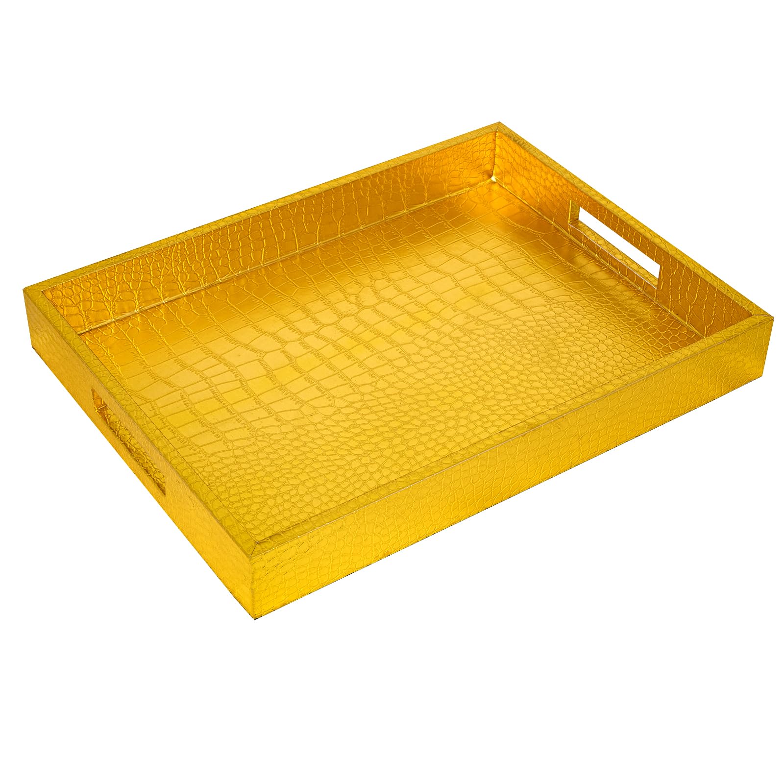 MAONAME Gold Serving Tray with Handles, 15.7 X 11.8 Inch Decorative Tray Coffee Table, Modern