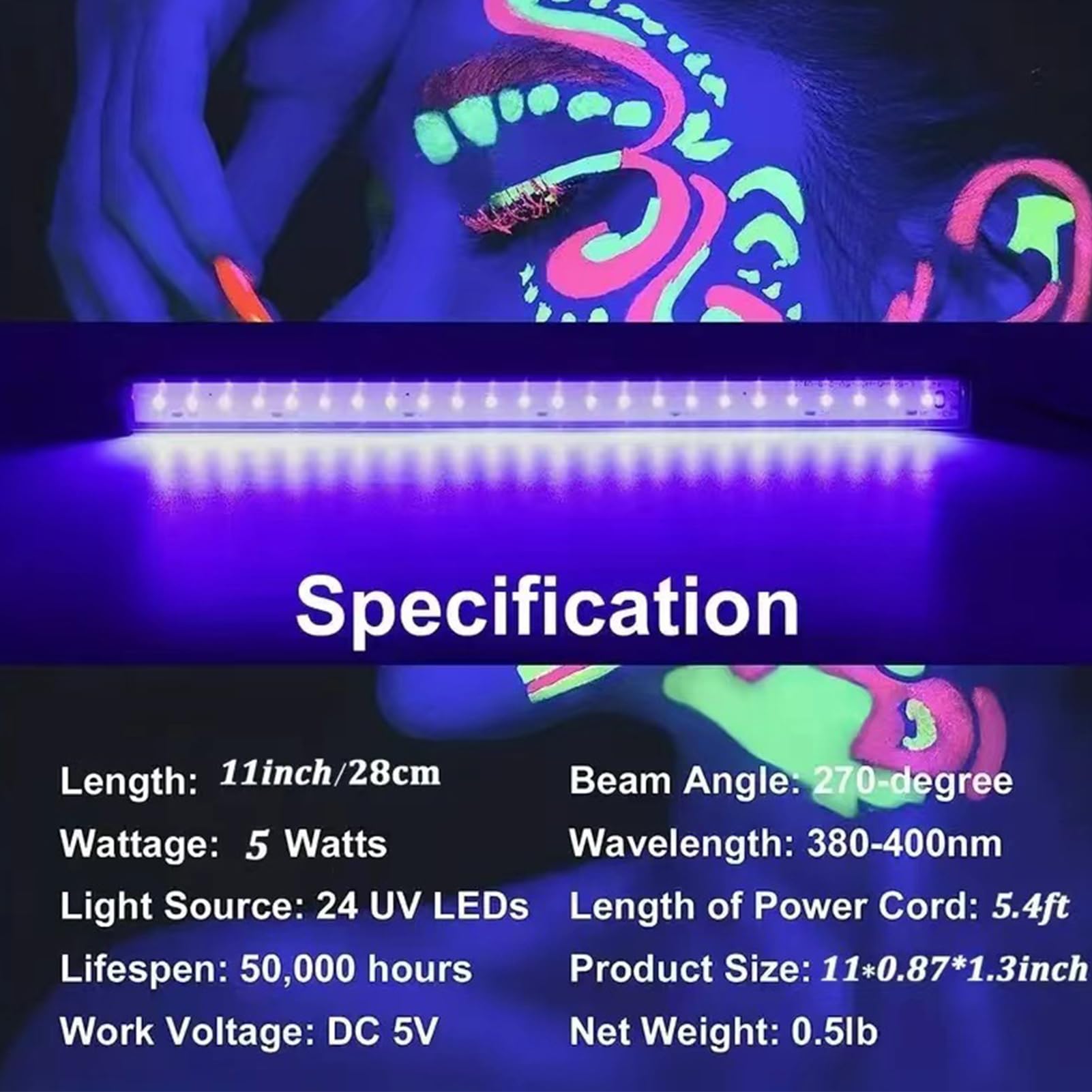 Tira de LED - 2 PCS lámparas de luz negra, tubo de luz ultravioleta ajustable con interruptor, tira de LED ultravioleta para discoteca, iluminación de escenario.