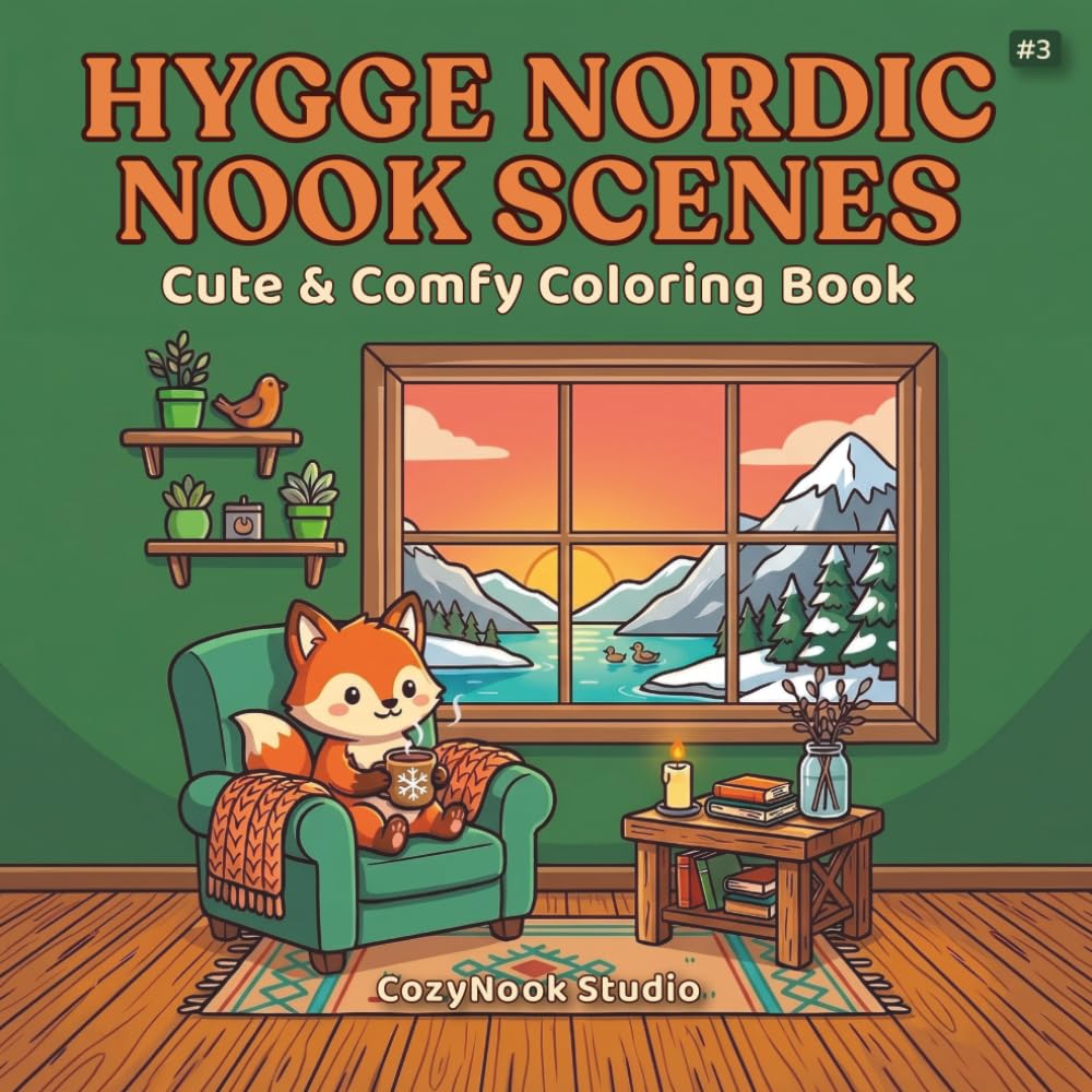 Hygge Nordic Nook Scenes: Cute & Comfy Coloring Book for Adults and Teens | Bold & Easy Hygge Designs for Relaxation